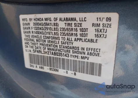 2010 Honda Odyssey Lx из США, поврежденный, VIN 5FNRL3H27AB035143
